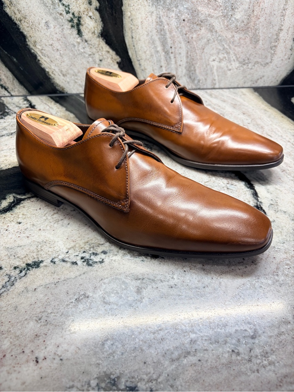 A. Testoni Brown Cognac Leather Derby Dress Shoes 9M (UK)~ 10 (US) Made in Italy